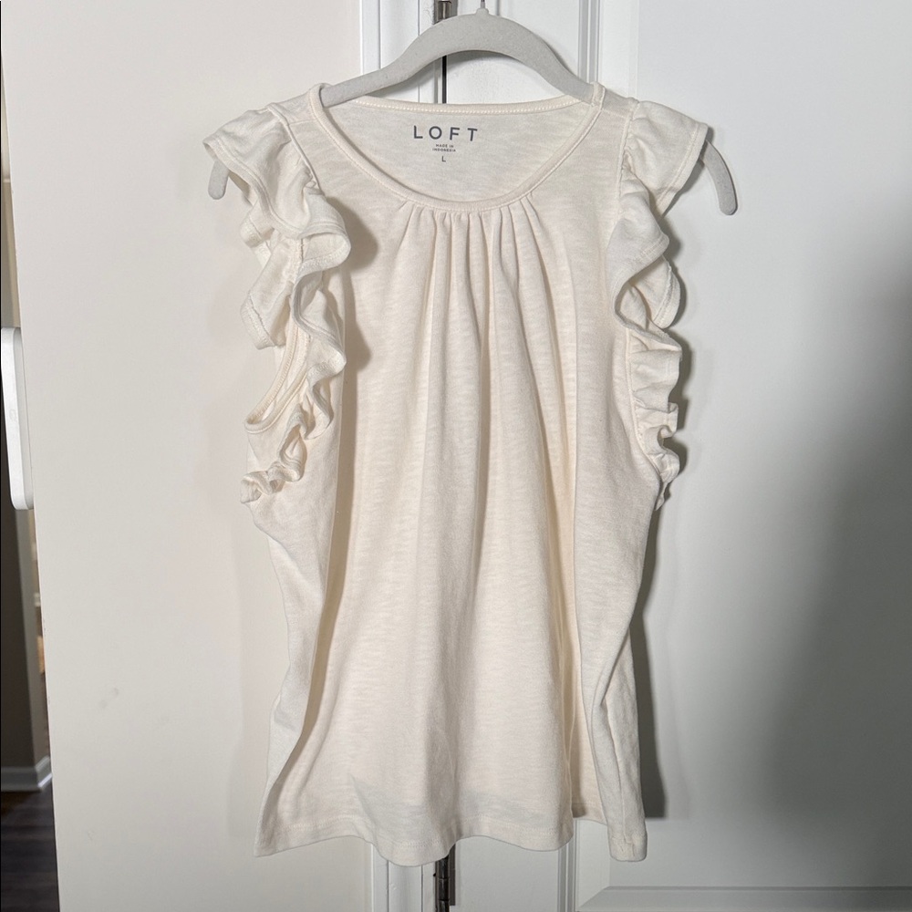LOFT Cream Knit Scoop Neck Top